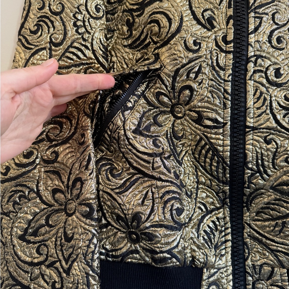 MICHAEL KORS COLLECTION Resort 19 size Small Floral Brocade Bomber Jacket Gold - Picture 11 of 16